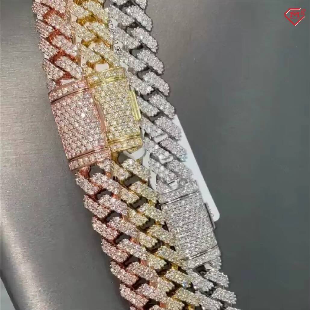 10mm Wholesale Cuban Chain 2 Rows Iced Out Men Chain 925 Silver Vvs Moissanite Cuban Link Chain