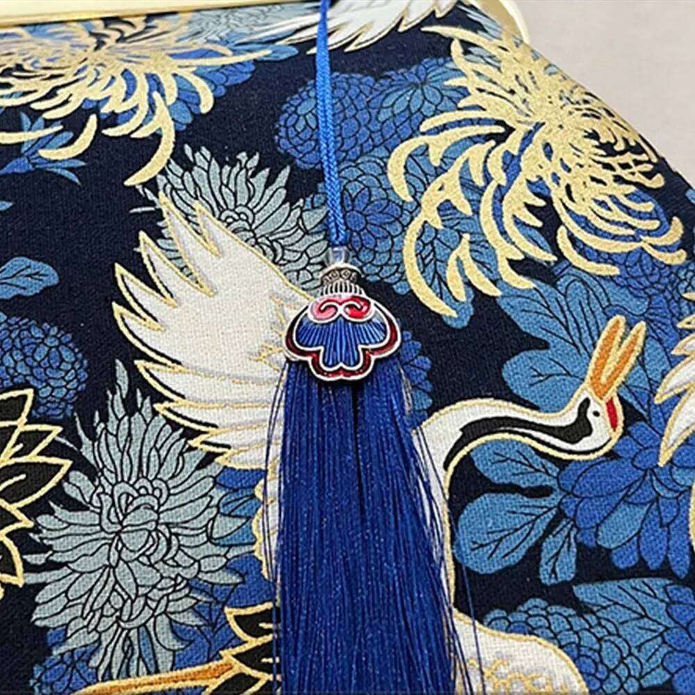 Rattan Handle Evening Clutch Red Crowned Crane Print Tassel Chain Shoulder Bags Crossbody Bag For Women Bride Wedding