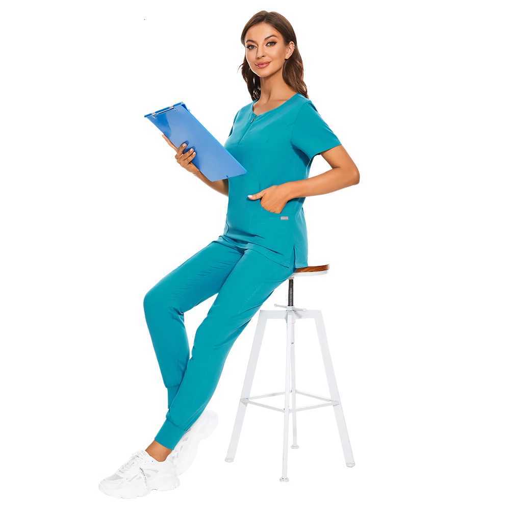 Wholesale 7 Colors Zipper V-neck Short Sleeve Pocket Nursing Working Top Pants Uniform Solid Breathable Soft Women Wear Suit Z250718
