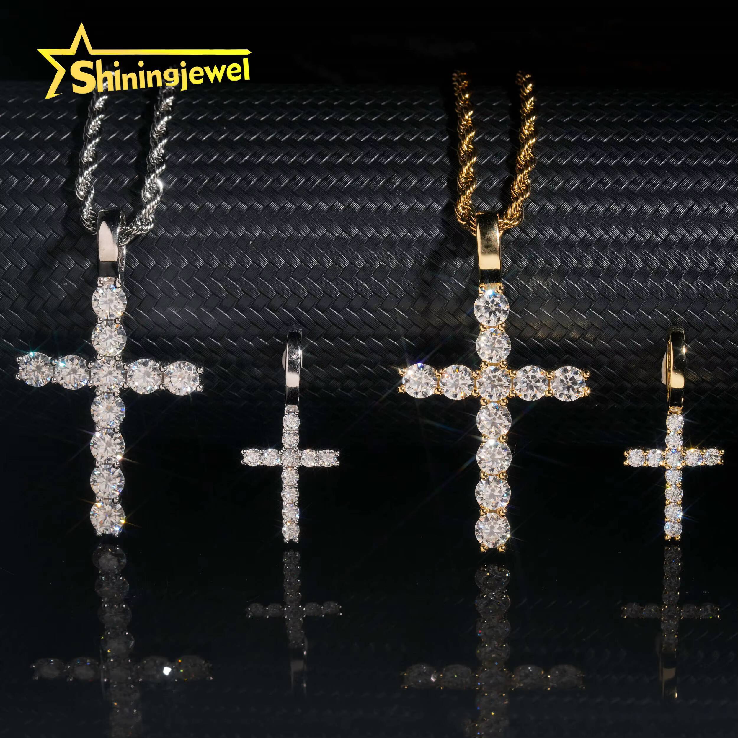 925 Sterling Silver Gold Plated Moissanite Cross Pendant Hip Hop Jewelry Custom Moissanite Pendant for Men Women