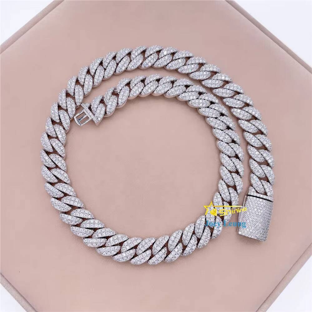 Fine Jewelry Hip Hop Necklace S925 Sterling Silver Gold Plated 12mm 2 Row D Color Vvs1 Moissanite Diamond Cuban Link Chain