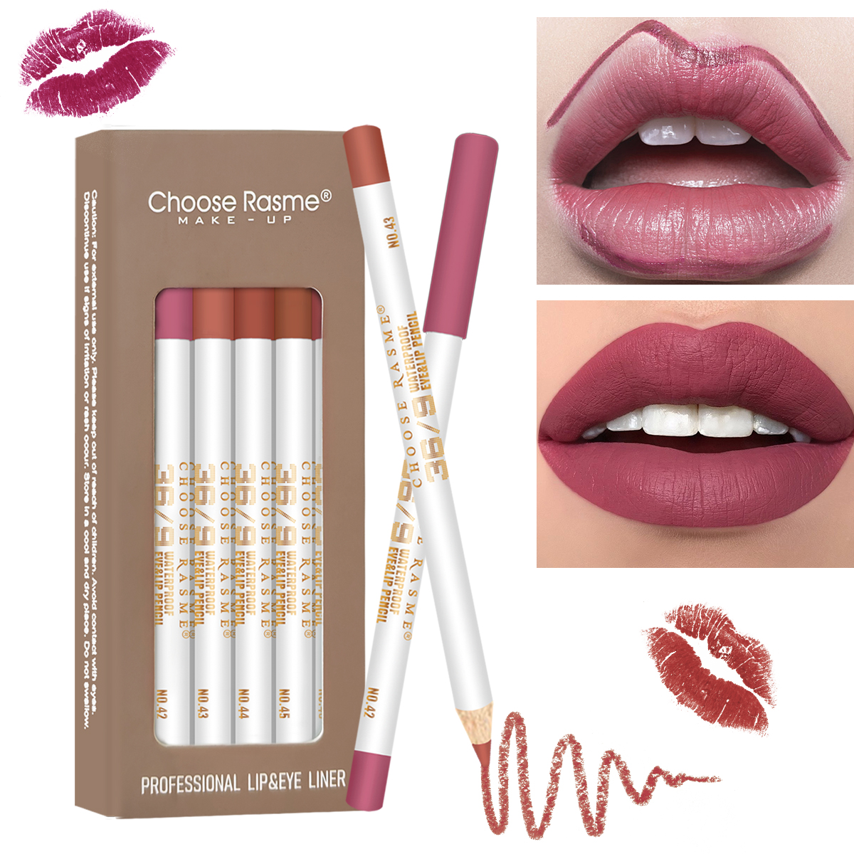 Choose Rasme 12PCS Matte Lip Liner Set - Nude, Rose & Brown Shades, Waterproof Long Lasting Lip Pencils for Lipstick Outline Makeup