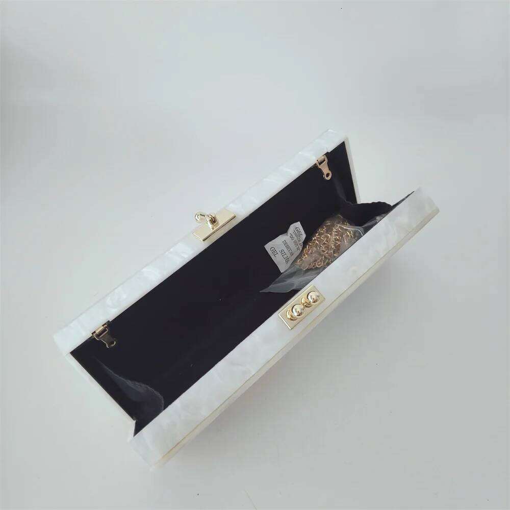 Pearl White Name Letter Hello Acrylic Bags Evening Wedding Clutch Long Purse Women Fashion Party Shoulder Bag