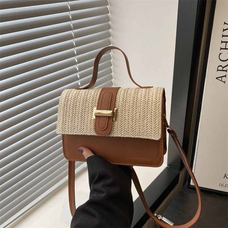 2025 Summer New Women's Single Shoulder Crossbody Bag Straw Woven Women's Bag New women's Simple Fashion Crossbody Bag Small Square Bag