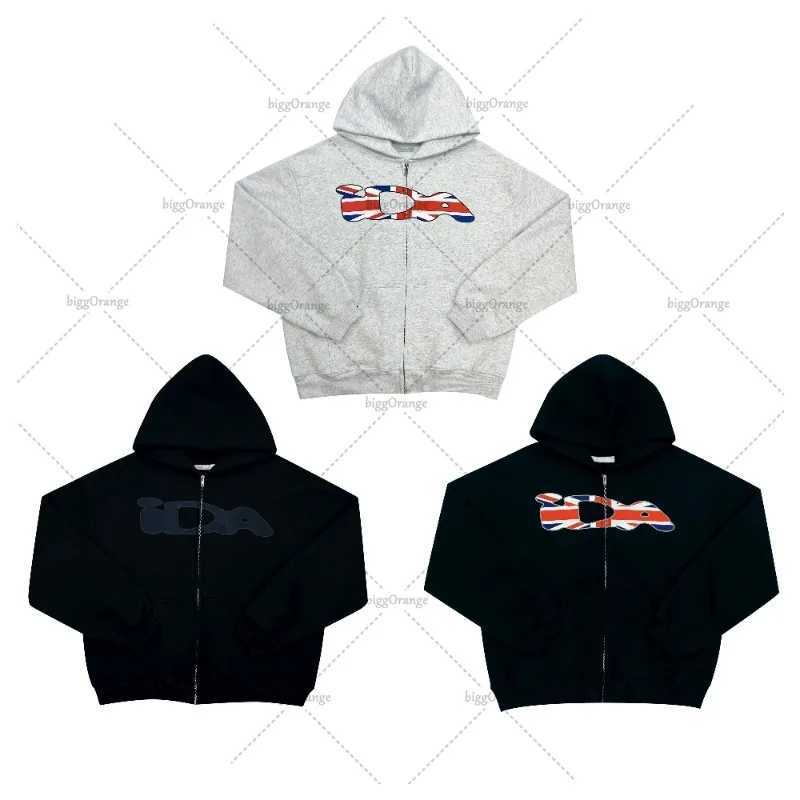 2025 New American Retro Plaid Printed Zipper Hoodie Men Trendy Harajuku Y2K Streetwear Women Hip-hop Casual Oversized Sweatshirt X2507181