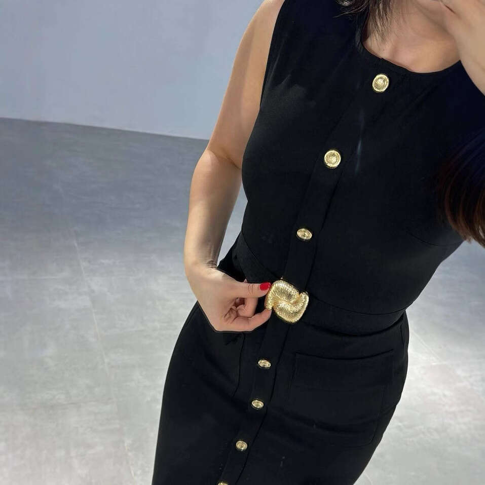 TRAFZA American Round Neck Spring New Style Belted Sexy Sleeveless Midi Dress B5