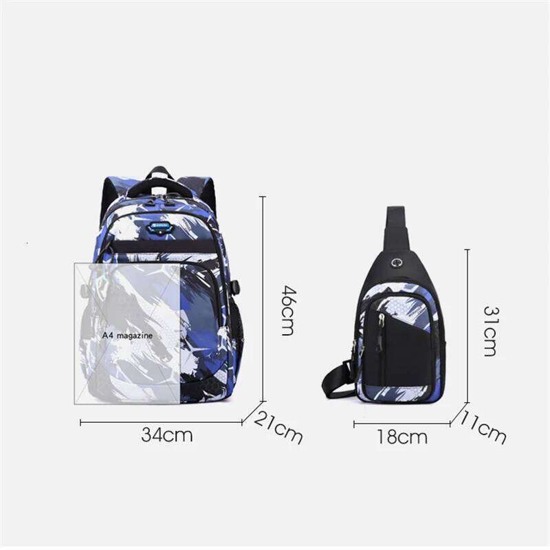 2Pcs Football Printing Cool Backpacks With Chest Bag Capacity Rucksack Girl Boys Simple Shoulder Bags High School Schoolbags