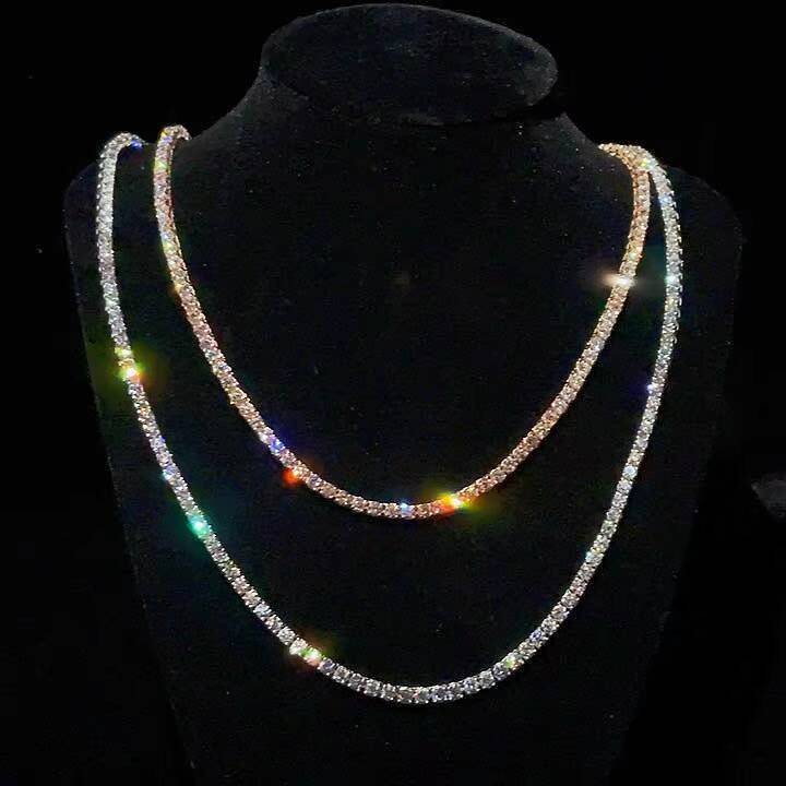 Hot Selling 4mm Tennis Chain Necklace Custom Iced Out Vvs Diamond 925 Silver Moissanite Tennis Chain
