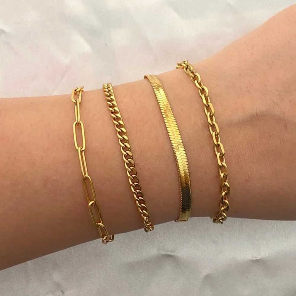 FSUNION 4 Pcs/Set New Trendy Classic Gold Color Twist Cuban Snake Chain Bracelet Sets for Women 2025 Fashion Jewelry Gifts X2507181