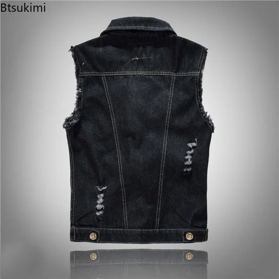 2025 Mens Fashion Jeans Sleeveless Jacket Vest Male Black Blue Denim Jeans Vest Man Cow Outdoors Waistcoat Mens Jacket Vest 250717