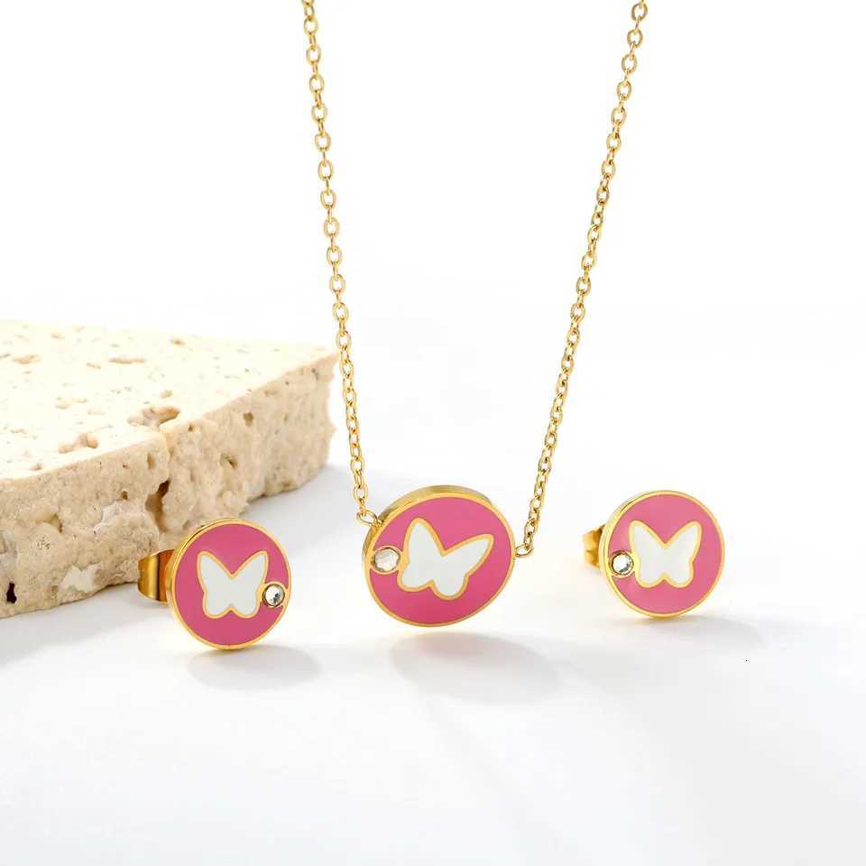 LUXUSTEEL Drip Oil Style Pendant Necklace Earring Sets for Women Girl Stainless Steel Chain Necklace Jewelry Gift X2507181