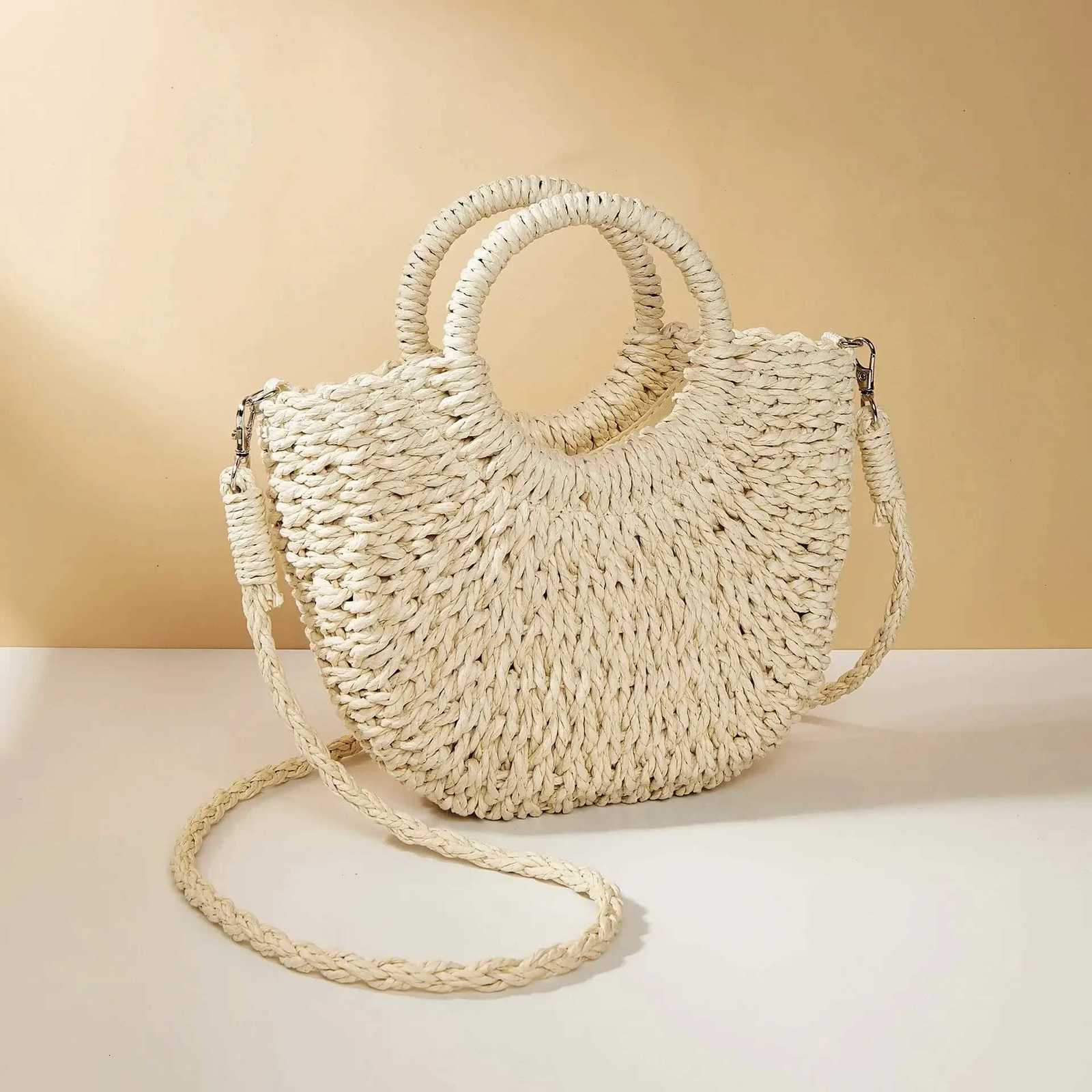 Large Capacity Women Summer Hollow Out Crossbody Shoulder Bag Handwoven Straw Rattan Half-Moon Beach Handbag Y250717