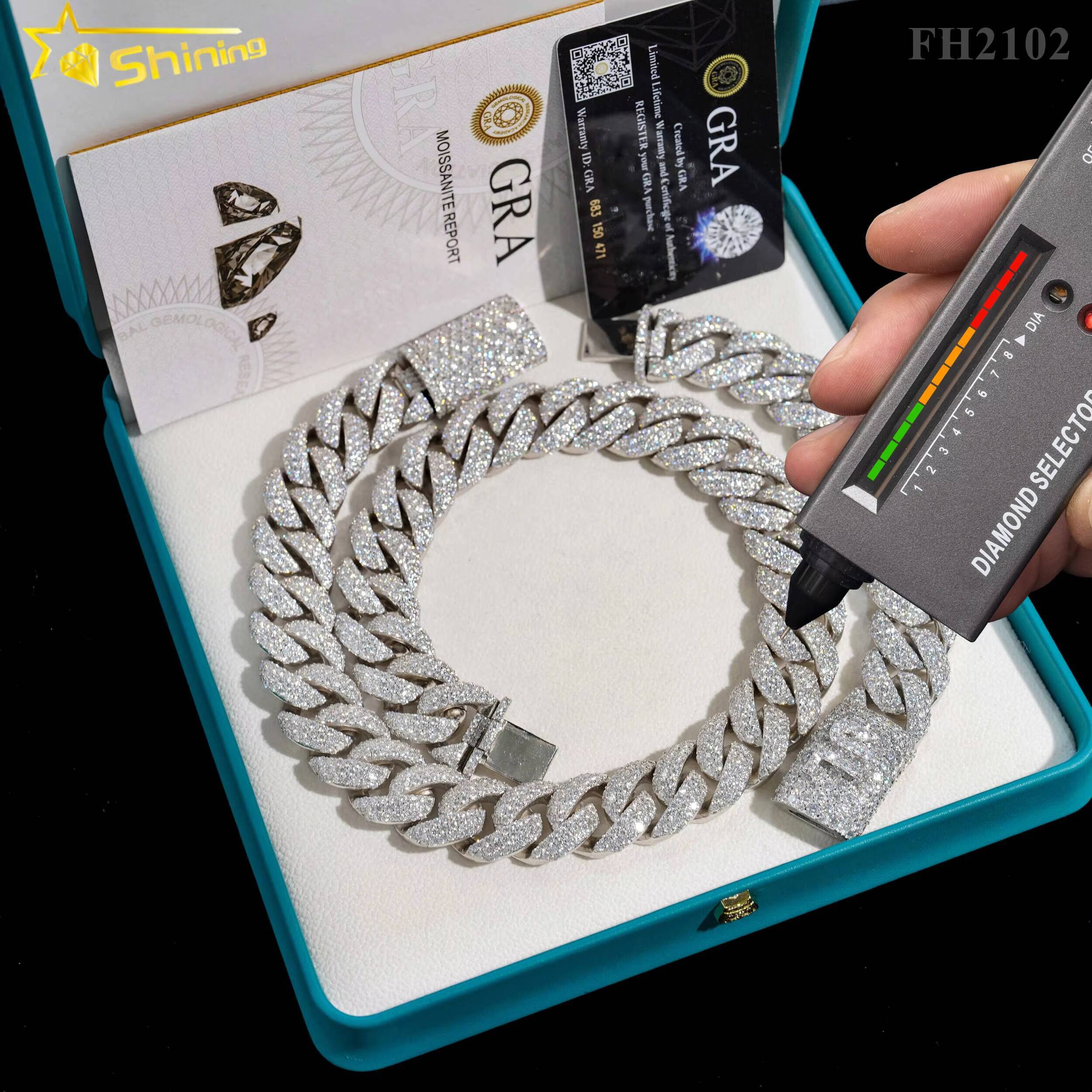 Hot Selling 925 Sterling Silver Hip Hop Necklace 16mm 20mm 23mm Miami Cuban Chain Iced Out Moissanite Diamond Cuban Link Chain