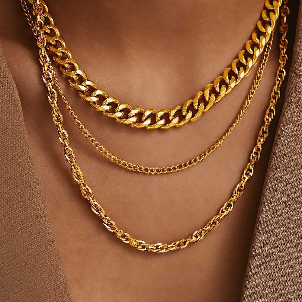 3 Pieces Stainless Steel Exquisite Necklace Jewelry Set Multi-Layer Cascade Cuban Chain Fashion Personality Jewelry Womens Gifts X250718