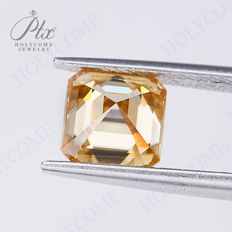 Champagne Moissanite Stone Asscher Cut GRA Certificate Original Color Pass Diamond Tester All Sizes High Quality Synthetic Moissanite Gemstone