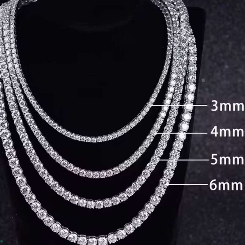 Wholesale 2mm 3mm 4mm 5mm 6.5mm Hip Hop Jewelry 925 Sterling Silver Tennis Chain Iced Out Moissanite Tennis Chain Necklace