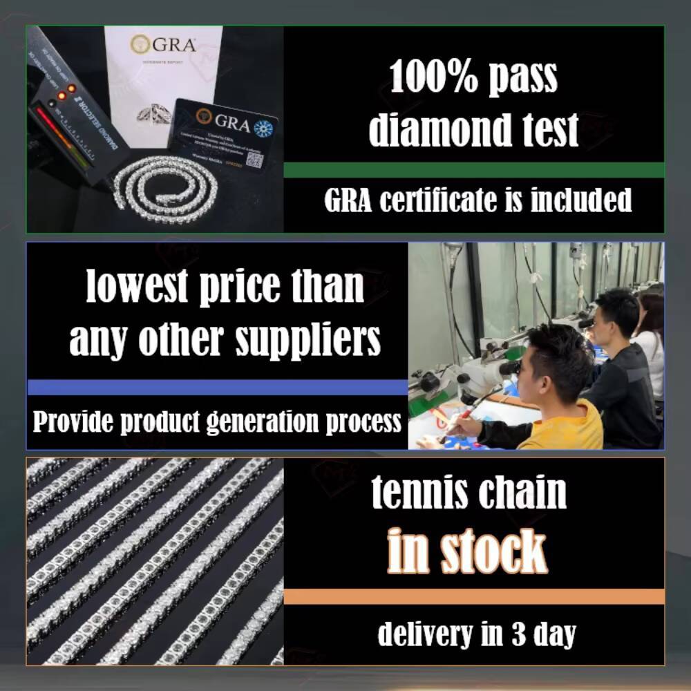 Hiphop Tennis Chain Passes Diamond Tester Iced Out 925 Sterling Silver VVS Moissanite Tennis Chain