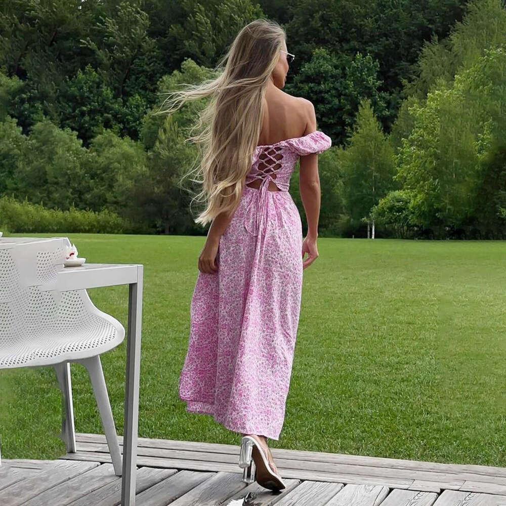 Off-Shoulder Floral Summer New Sexy Split Slim Fit Elegant Long Dress B5