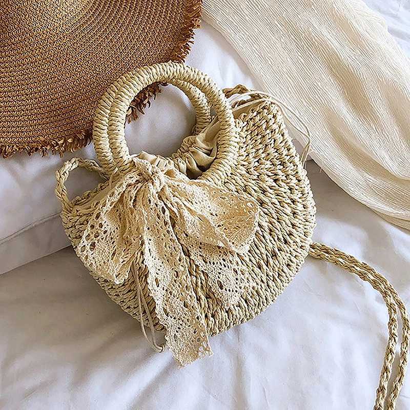 Handmade Half-Round Rattan Woven StrAW Bag Summer Women Messenger Crossbody Bags Small Beach Handbag Y250717