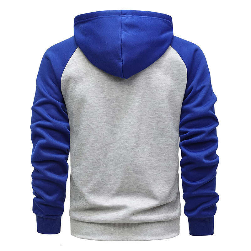 Color Block Fleece Hoodie Zipper Cardigan Hooded Jacket Plus Size Casual Top Men's Clothing B5