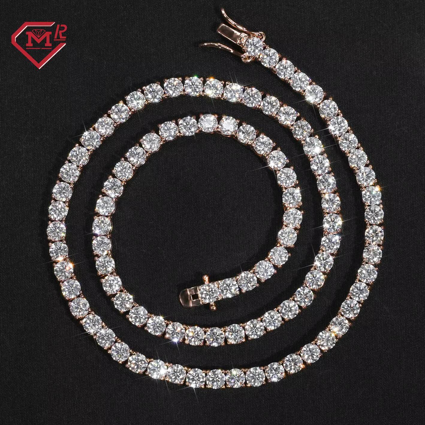 3-6mm Moissanite Chain Vvs Iced Out Tennis Necklace 925 Sliver Hiphop Moissanite Tennis Chain