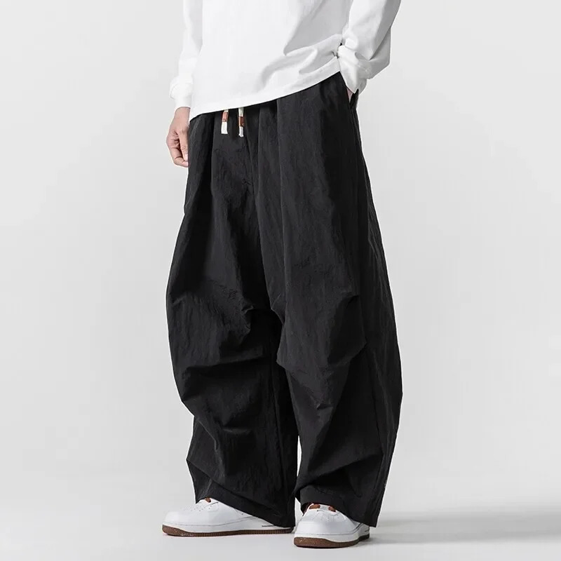 American Style Cargo Pants Men Loose Elastic Waist Wide Leg Trouser Breathable Summer Oversized Harem Casual Fashion Pants Mens 250715