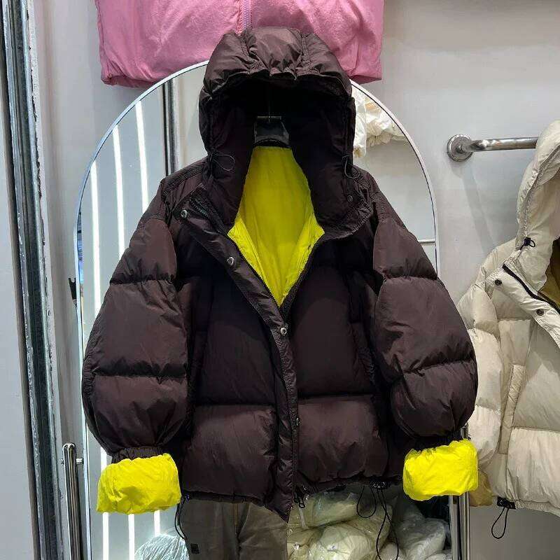 Schinteon Women Jacket With Hood Autumn Winter Warm Thick Casual Loose Over Size Outwear White Duck Down Coat 2024 New MDNG