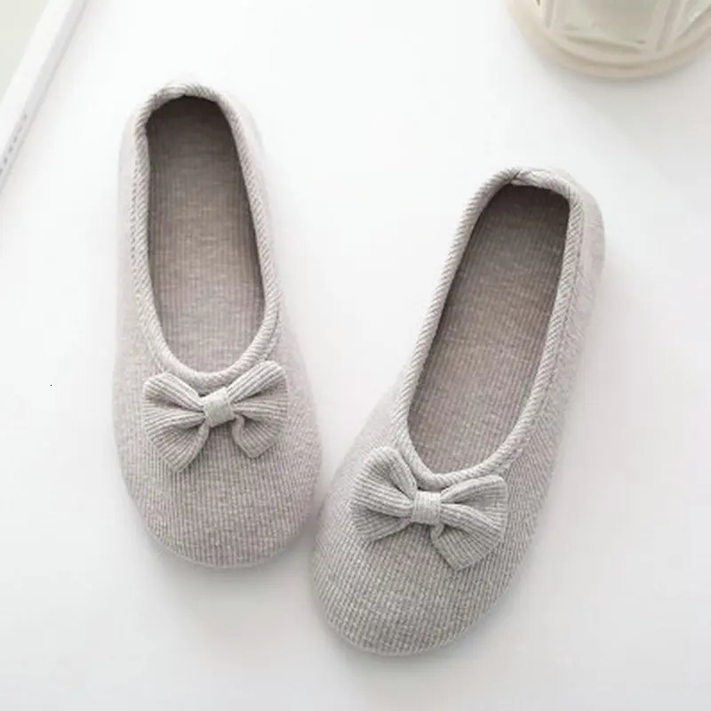 Lovely Bowtie Autumn Women Home Slippers For Indoor Bedroom Soft Bottom Cotton Warm Shoes Adult Guests Flats Non-Sip Girl Shoes 250717