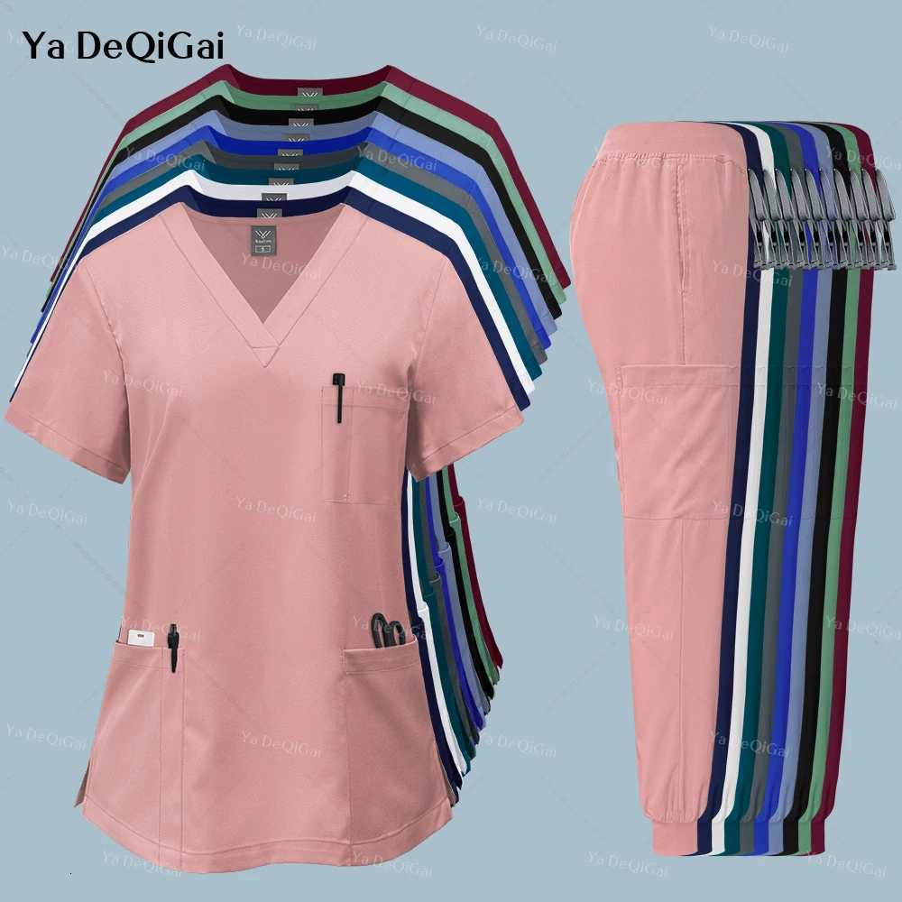 Pink Clinical Uniform Woman Pharmacy Workwear Nurse Uniform Hospital Doctor Oral Dental Surgery Uniforms Medical Scrubs Sets New Z250718
