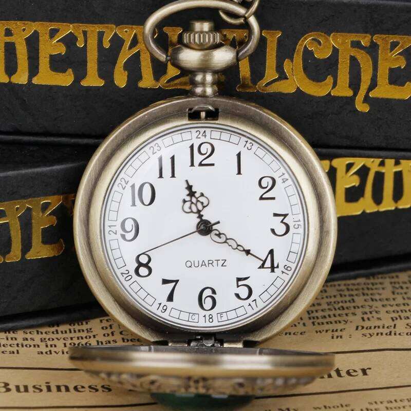 free shipping Vintage Arabic numerals face hollowed-out carving jade quartz pocket watch Bronze elegant style ladies gift clothing a