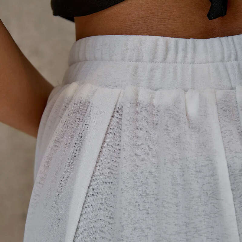 Summer New Women's Casual Straight Wide-Leg Long Pants Slightly Sheer Ruffled Elastic Waist B5