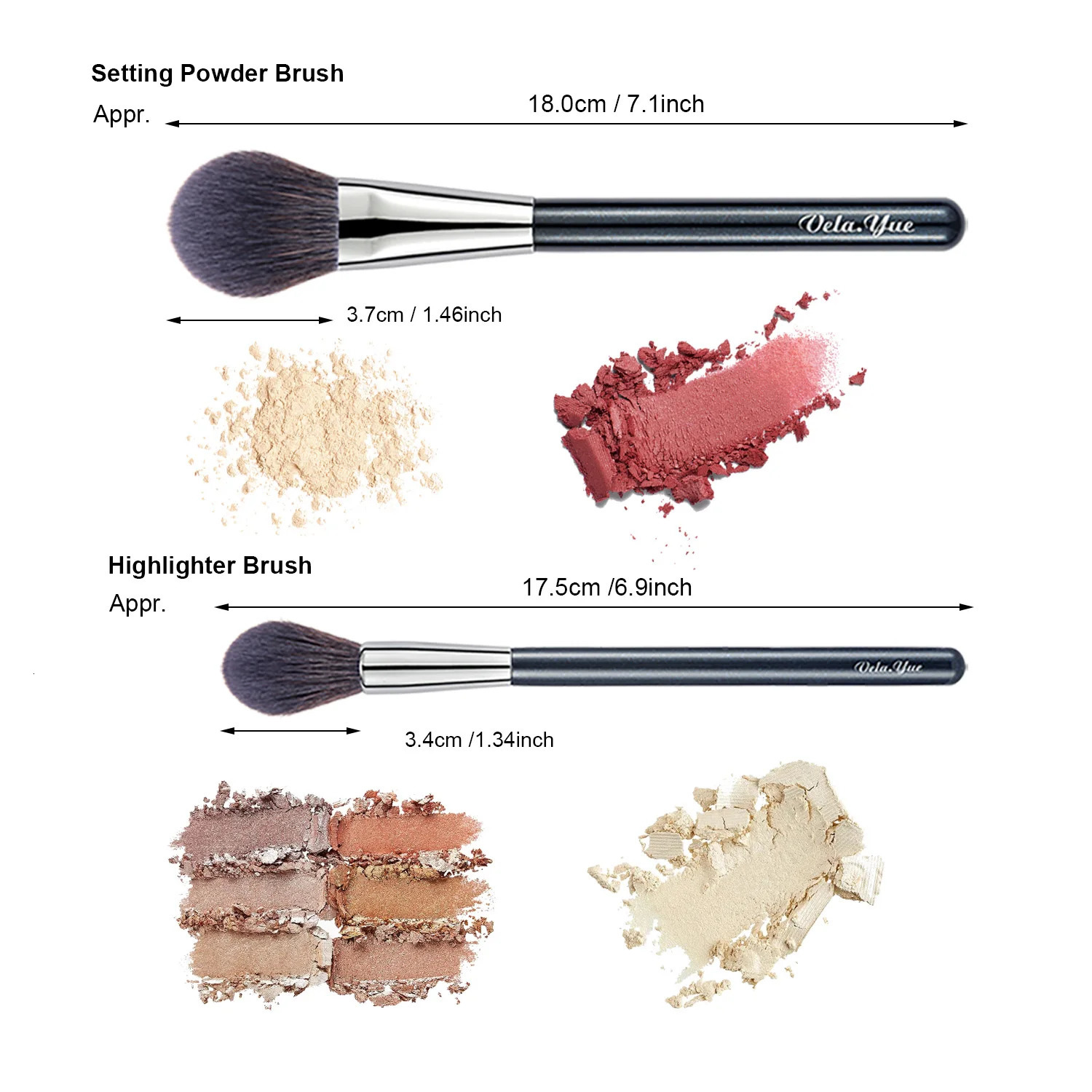 Vela.Yue 2pcs Makeup Brushes Set for Face Powder Blusher Highlighters Luminizers Cosmetics Beauty Tools Kit 250716