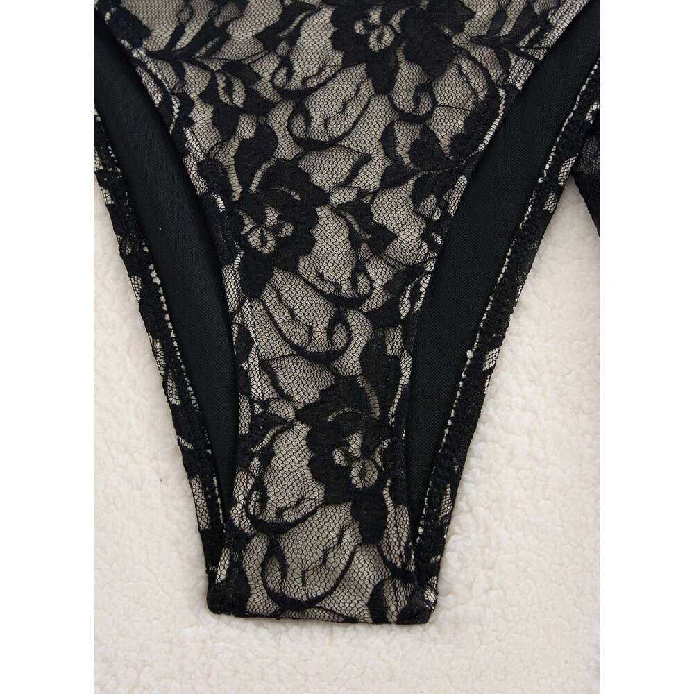 2025 new lace strap bikini three-piece set women's beach swimsuit