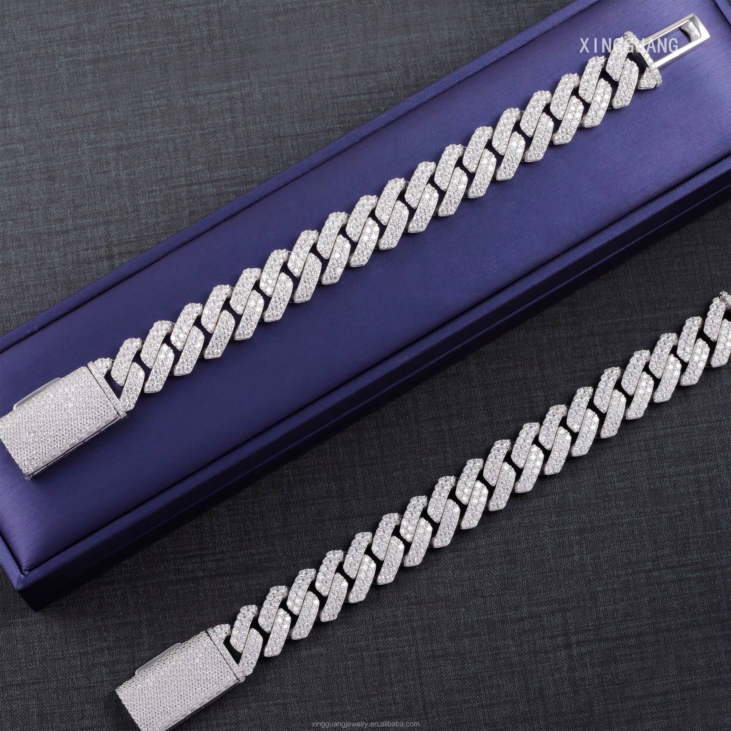 RTS Hiphop Jewelry 8mm-15mm Gold Plated 925 Sterling Silver VVS Moissanite Diamond Iced Out Cuban Bracelet