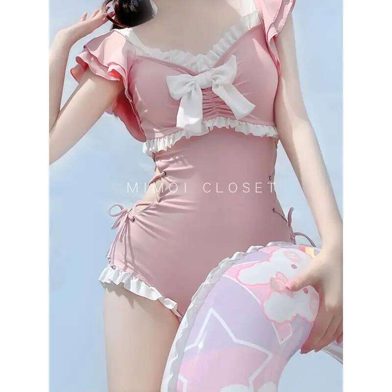 Summer Sexy Fashion Haruku Bikinis Lady Kawaii Sweet Patchwork Women's Clothing Swimwear Sleeveless Bowknot Swimsuits Women