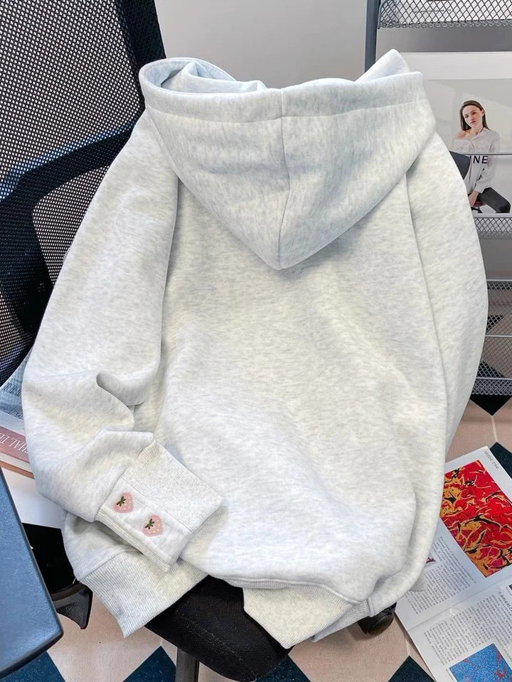 100% Cotton Cute Strawberry Hoodies Women Casual Loose Korean Sweatshirts Fashion Long Sleeve Preppy Style Female High Quality Tops 250717