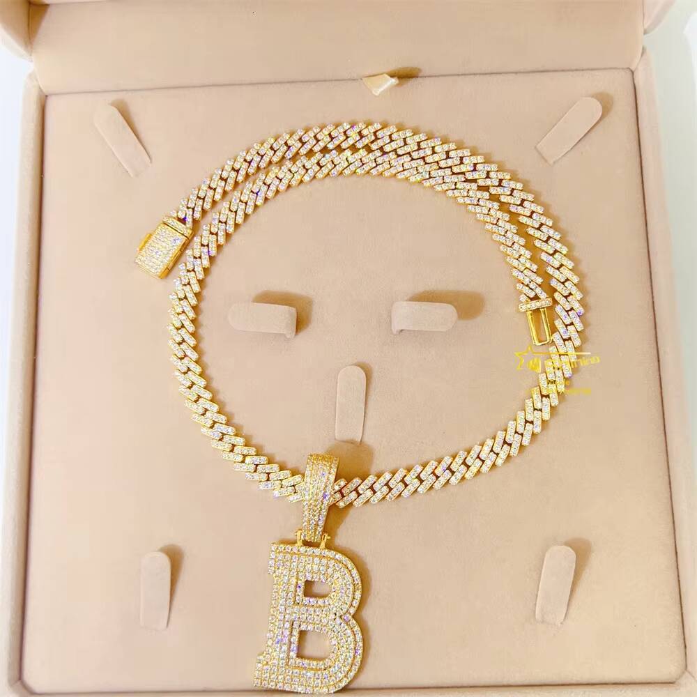 Wholesale Best Quality Sparkle Hip Hop Iced Out Moissanite Necklace 8mm Sterling Silver Cuban Link Chain