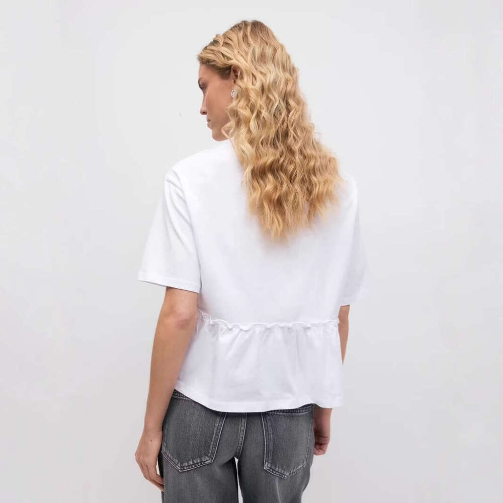 Spring Summer New Style Pure Cotton Round Neck Pleated T-Shirt For Women Soft Loose Casual Versatile Top B5