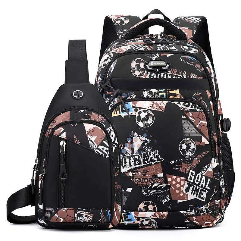 2Pcs Football Printing Cool Backpacks With Chest Bag Capacity Rucksack Girl Boys Simple Shoulder Bags High School Schoolbags