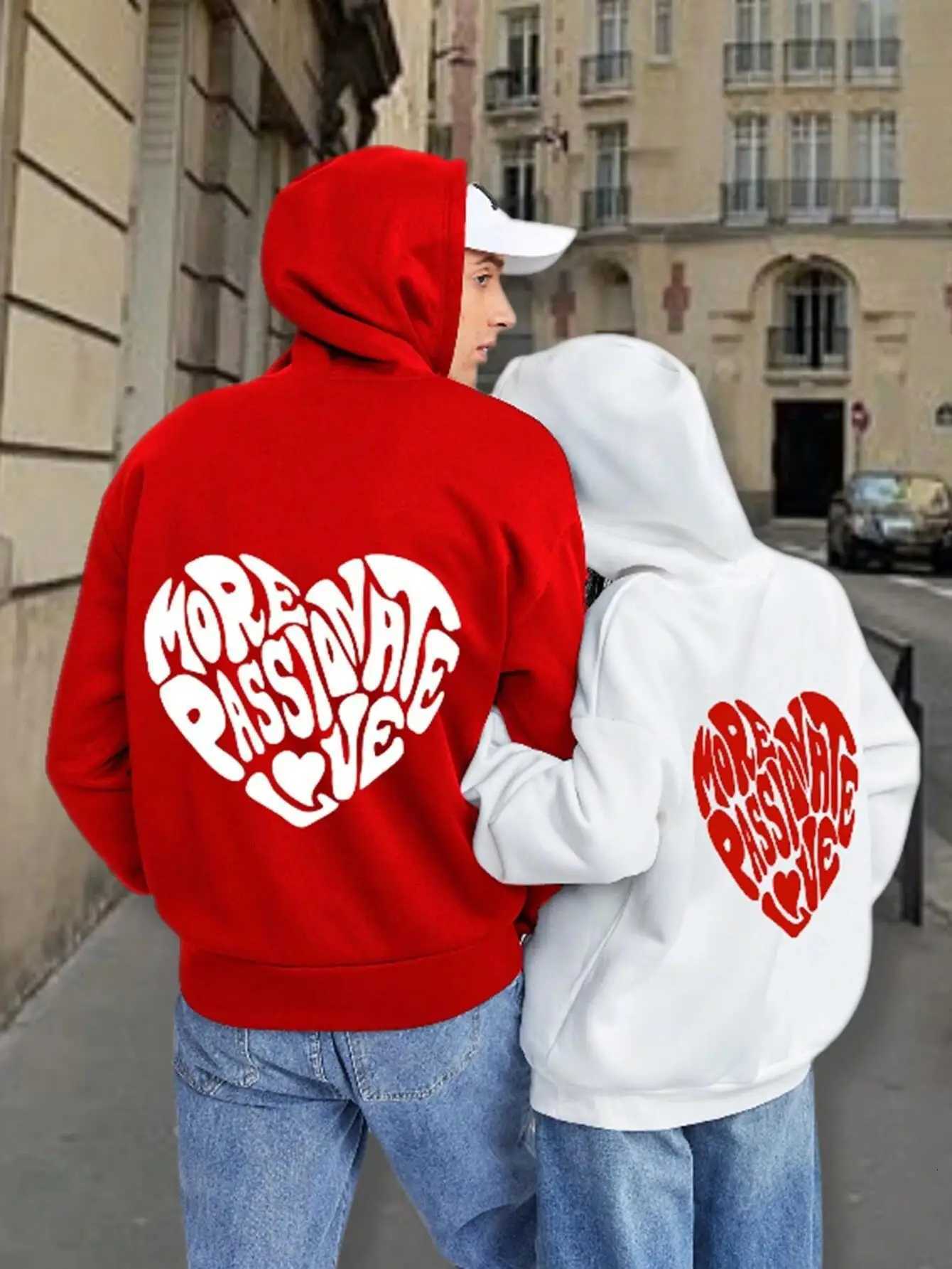 More Passionate Love Letter Graphic Printing Male Hoodie Simple Casual Hoodie Warm Loose Sweatshirt Hipster Fleece Sportswear X250718