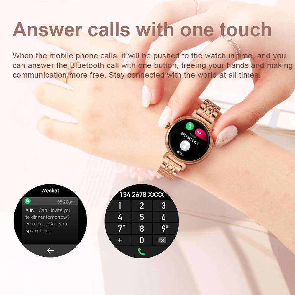 1.04 inch AMOLED Fashion Ladies Smart Always Display Bluetooth Call Smartwatch Metal Body Small Screen Watch free shipping