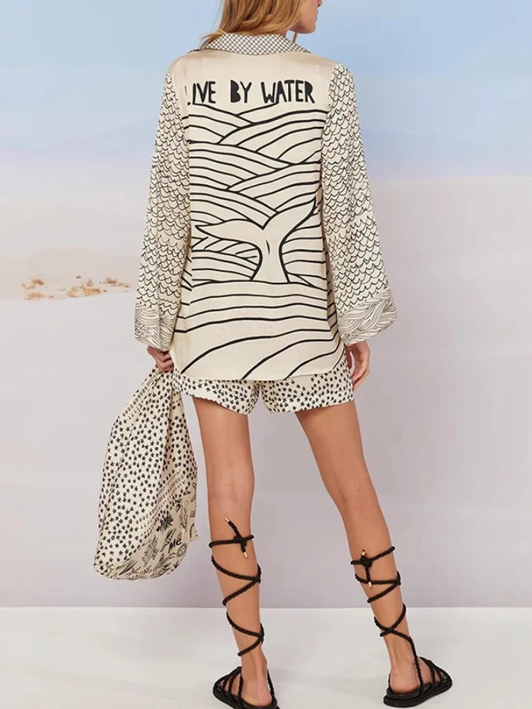 Summer Fashion Womens Elegant Home Two Piece Set Vneck Long Sleeve Top Mini Short Casual Sports Set 250717