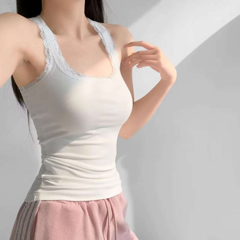 Sweet Cool Lace Trim Camisole Vest For Women Summer Inner Wear Racerback Pure Desire Hot Girl Short Slim Top B5