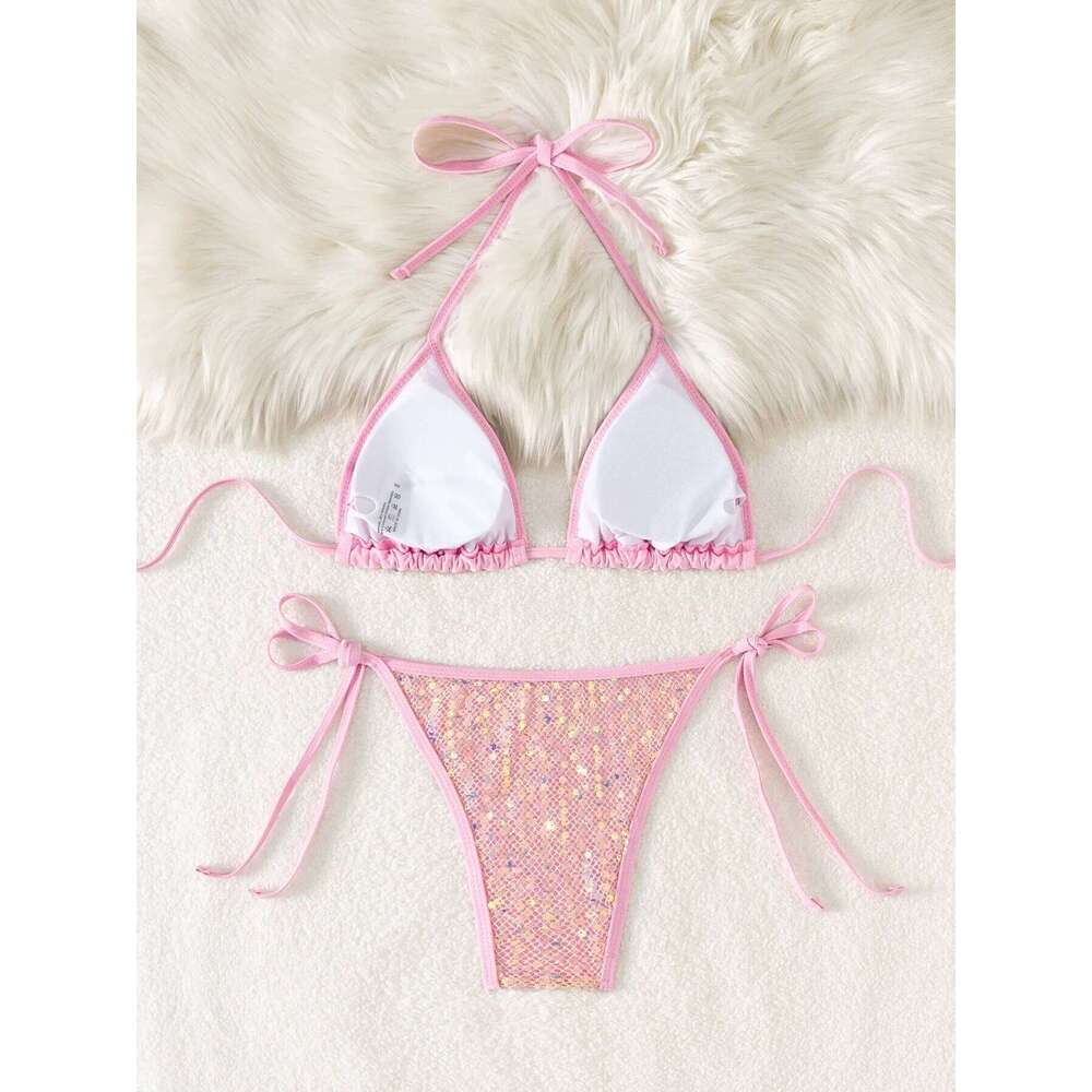 Shiny Sequin Black Bikini Set Women Sexy Push Up Bra Tie Side Triangle Swimsuit 2025 Brazilian Beach Bathing Suit Micro Swimwear