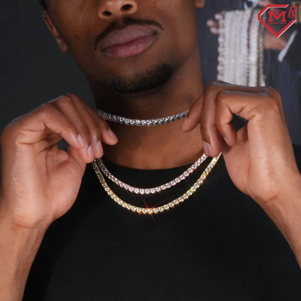 Blingbling 5MM Tennis Necklace Hiphop Vvs Diamond Rose Gold Plated S925 Moissanite Tennis Chain