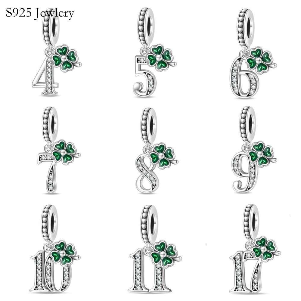 S925 New 925 Sterling Silver Charm Four leaf clover lucky number pendant Fit Charms Silver 925 Original Bracelet DIY Jewelry Making For women Gifts