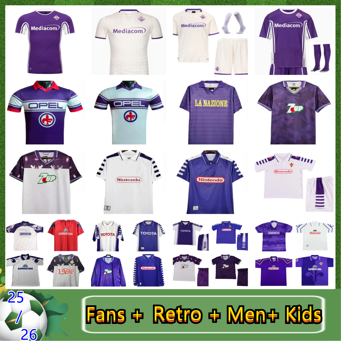 25 26 MANDRAGORA florence jersey KEAN GOSENS ALBERT BELTRAN Retro 78 89 90 91 92 93 94 95 96 97 98 99 00 long sleeve BATISTUTA RUI COSTA EDMUNDO Men kids kit