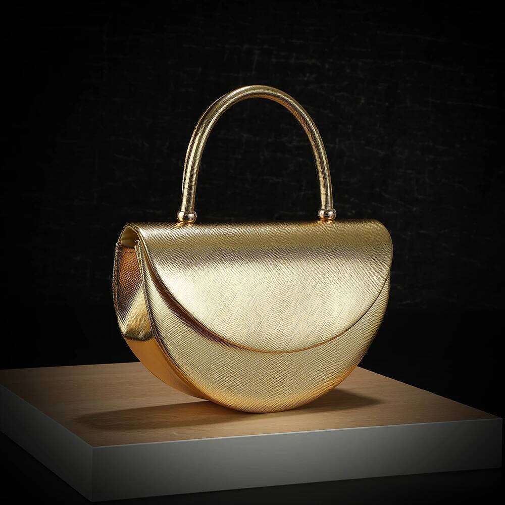 New halfmoon handbag shiny evening dress delicate metal chain shoulder fashion gift small items storage bag