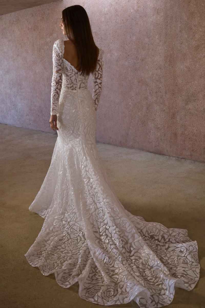 Glamorous Mermaid Wedding Dresses V Neck Long Sleeve Lace Zipper Sweep Train Bridal Gown Vestidos De Novia