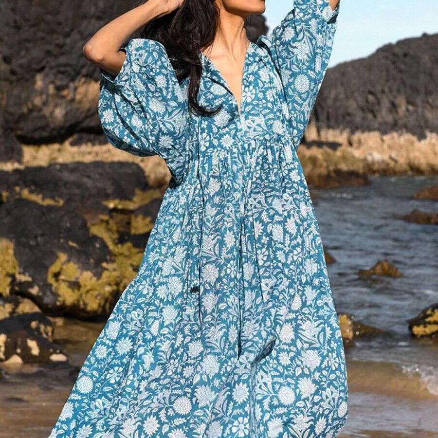 Unique Artistic Style Rayon Floral Fashion Print Dress B5